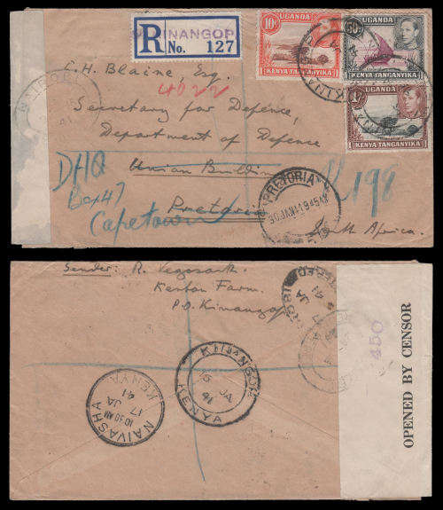 World War II censored cover from K.U.T. addressed to SECRETARY FOR DEFENCE as per scan.