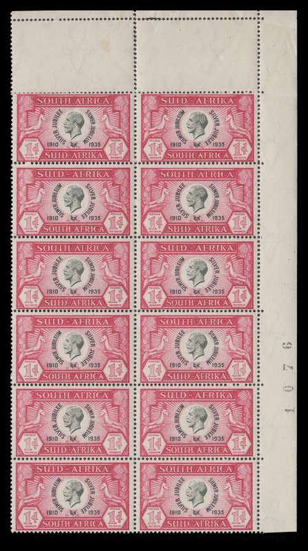 Union of South Africa.  Silver Jubilee (SACC 65) in a Sheet Number block of 12.  CV R540-00+. UM.