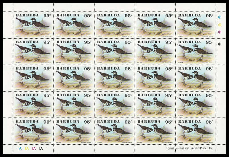 Barbuda. 1976 Birds. Scott 238/43. Complete set of 6 in complete sheets of 25.  Cat.value R3 700-00.