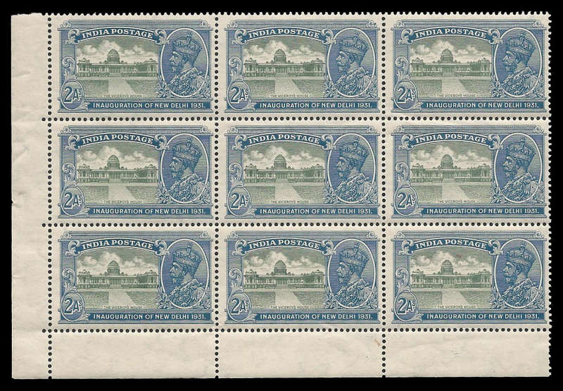India. King George V.  2A (SG 229w) block of 9. Cat.value R720-00. Unmounted mint.