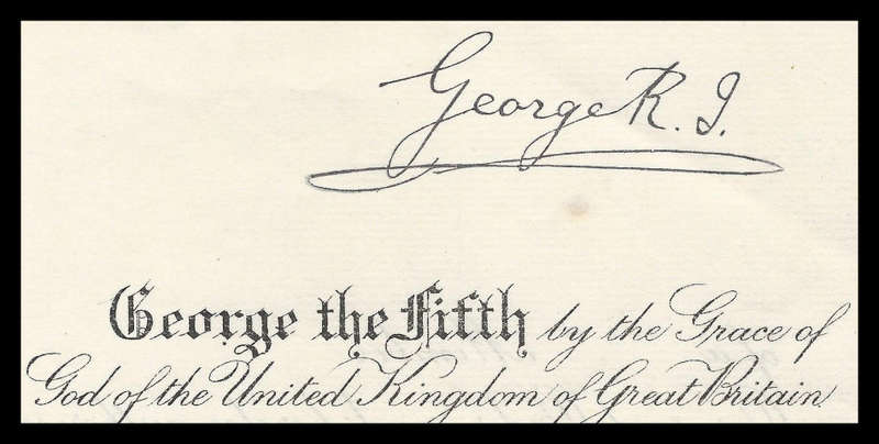 1918 Document signed by King Edward VIII, also with stamped signature of King George V.