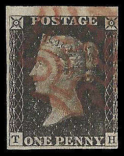 PENNY BLACK with luxury margin on top and RED MALTESE CROSS cancel.  Cat.value R 7 300-00+.