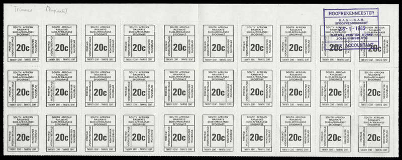 South African Railways  Newspaper Stamps.  Proof block of 30.