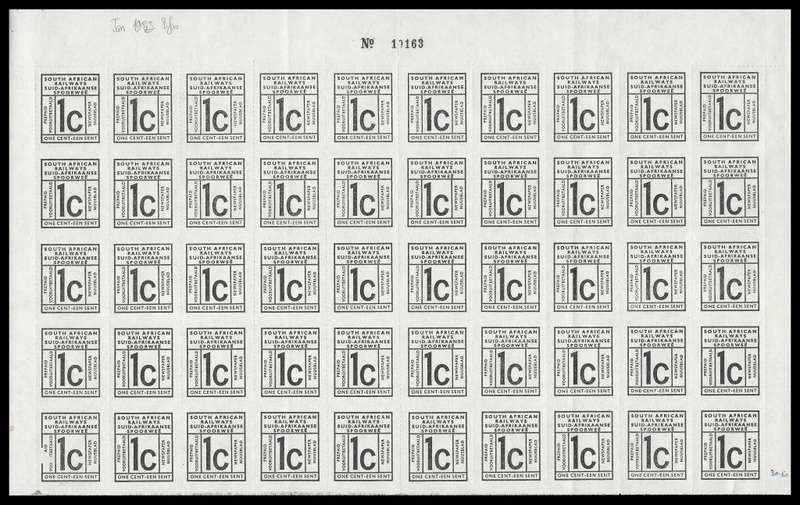 South African Railways  Newspaper Stamps. Sheet Number Block of 50. Unmounted mint.