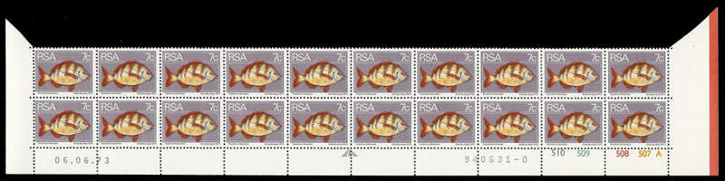 Republic of South Africa.  1973. 7c Proving Strip (06/06/73 - A).  Unmounted mint.