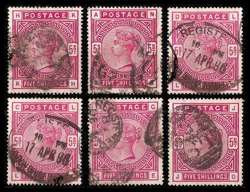 Catalogue value R21 000-00.  6 x Queen Victoria 5 Shillings.  Free postage.