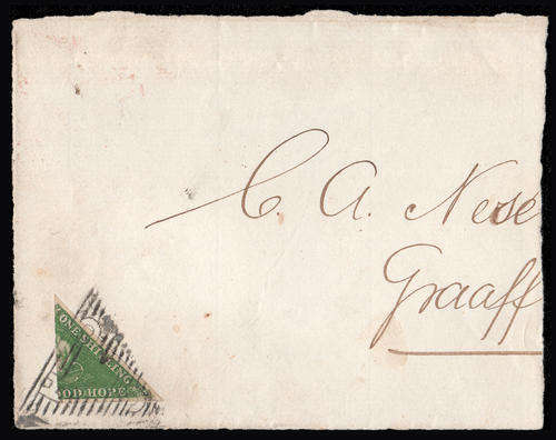 Cape of Good Hope.  One Shilling Triangle bisect on partial front. Free shipping via courier.