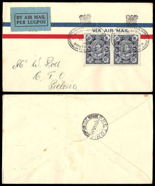 Very rare on Cover.  2 x Union Parliament Stamps on even Rarer 1934 Royal Tour Cover.