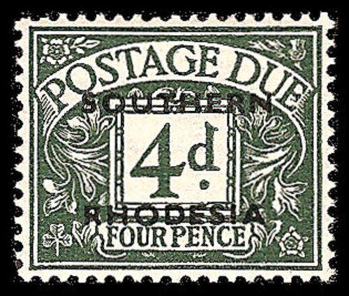 Very Scarce 4d Postage Due.  Rhodesia.