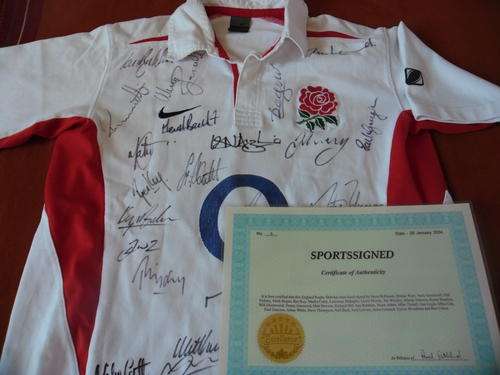 2003 England squad / team signed rugby shirt + COA SUPER RARE