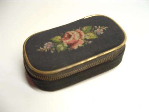 Antique Hard side Fabric Jewelry Box