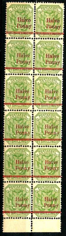 ZAR 1/2 PENNY OVERPRINT - BLOCK OF 12 WITH VARIETIES!
