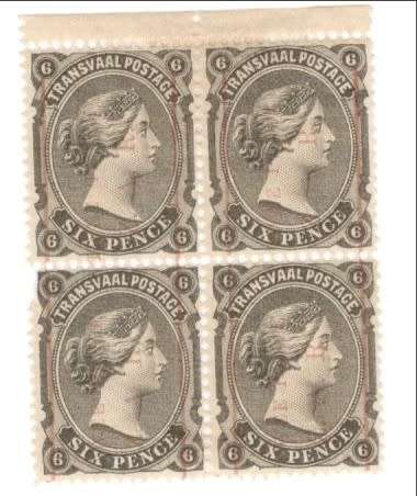 Rare 1885 ZAR 2d on 6d block of 4 - SACC 196