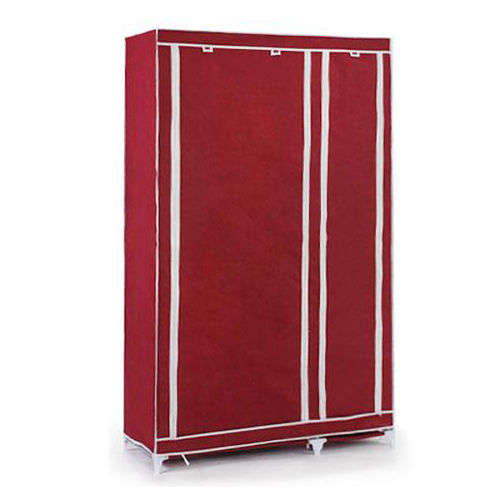 Canvas Material Wardrobe: Double (Shelves & hanging rail) - Maroon