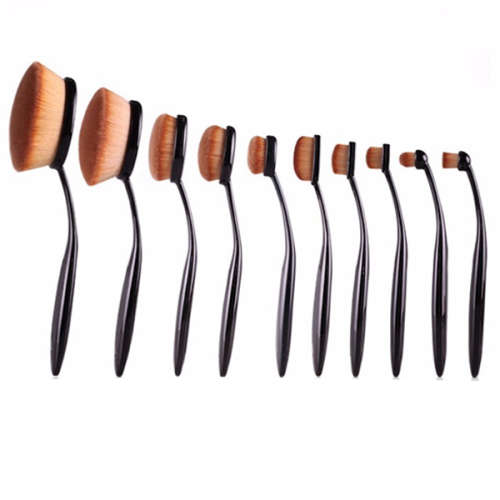 10 Piece Professional Oval Makeup Brush Set - Black