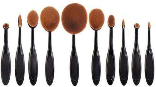 10 Piece Professional Oval Makeup Brush Set - Black