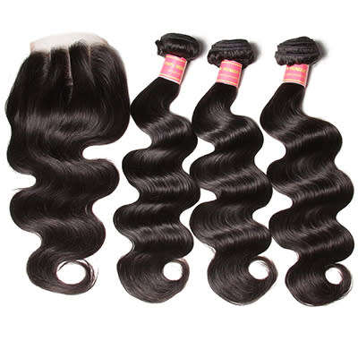 Peruvian Virgin Body Wave Hair 3 Bundles with Closure -  10" - Natural colour