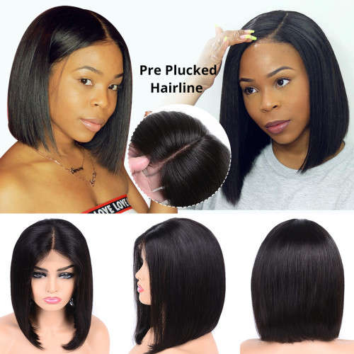 Unprocessed Virgin Brazilian Bob Wig Straight -  Human Hair 8 Inches - Natural colour