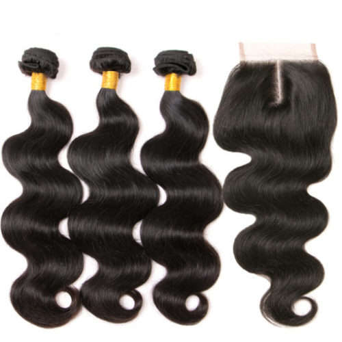 Peruvian Virgin Body Wave Bundles with 3-Part 4x4 Closure (10", 10", 10" + 8" Closure) - Natural