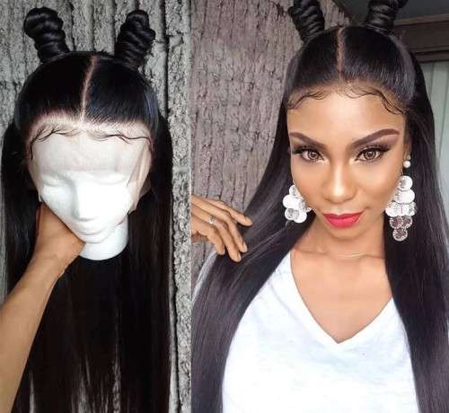 100% Virgin Brazilian Straight Human Hair Wig - Middle Part - 14 Inches
