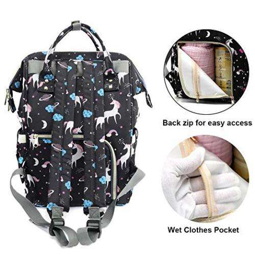 Multifunctional Waterproof Nappy Backpack - Unicorn - BLACK