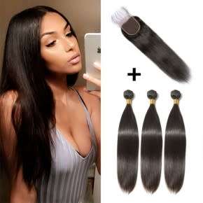 Brazilian Straight Virgin Hair 3 Bundles 10 Inches with closure - Grade 12A