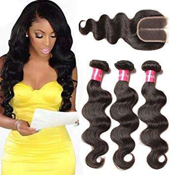 Peruvian Virgin Body Wave Bundles with 3-Part 4x4 Closure (10", 10", 10" + 8" Closure) - Natural