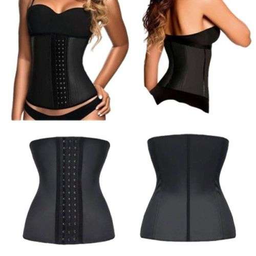 Steel Boned Latex Waist Trainer Corset Cincher - Black - Size: S-M