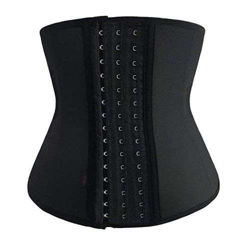 Steel Boned Latex Waist Trainer Corset Cincher - Black - Size: S-M