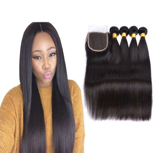 Brazilian Straight Virgin Hair 4 Bundles with Closure 12 Inches - Grade 10A