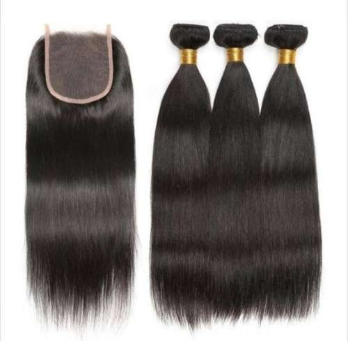 Brazilian Straight Virgin Hair 3 Bundles 10 Inches with closure - Grade 12A