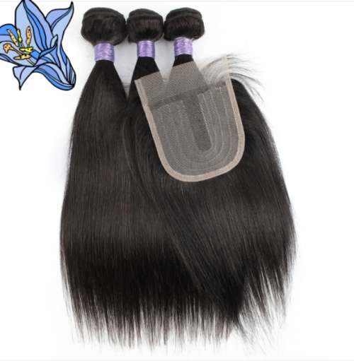 Brazilian Straight Virgin Hair 3 Bundles + Closure 12 Inches - Grade 12A