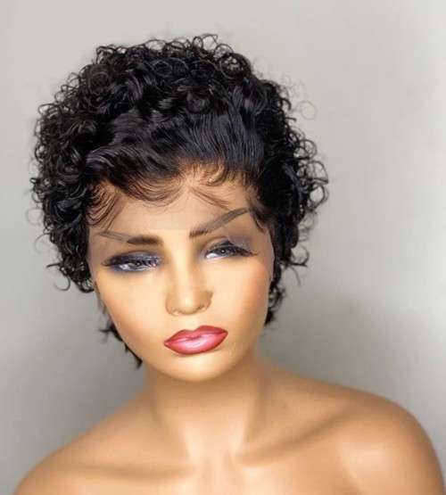 Brazilian Curly Human Hair Pixie Ear-to-Ear Lace Frontal Wig - Grade 11A
