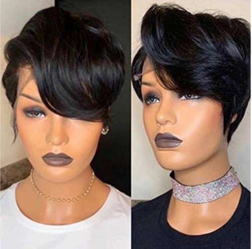 Brazilian T-part Pixie 13x1 Natural Wave Lace Frontal Wig -1B  - Grade 13A