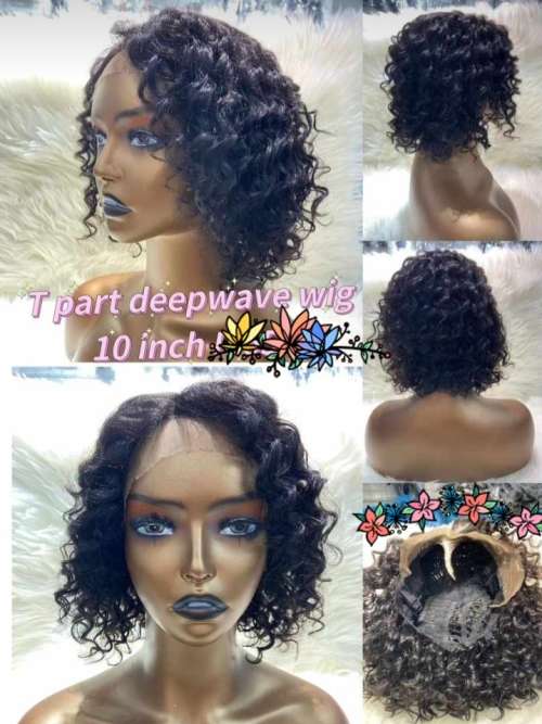 12 Inch 100% Virgin Brazilian Deep Wave 13 x 1 Lace Front Wig - Natural Black