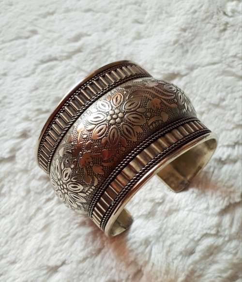 Vintage brass ornate cuff bangle