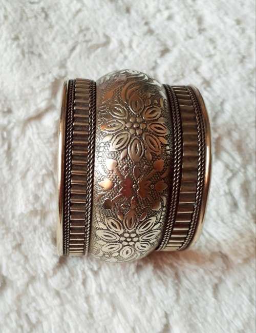 Vintage brass ornate cuff bangle