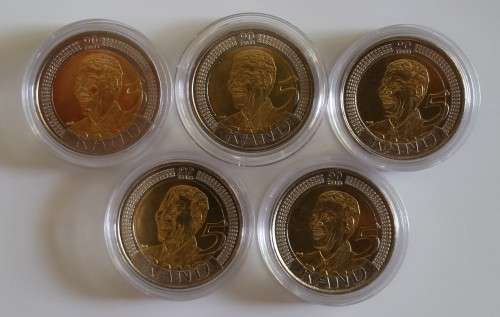 #UNC# 5 x 2008 Mandela Birthday R5 in capsules