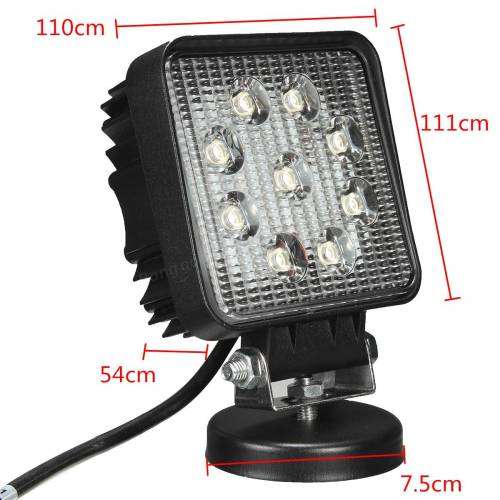 27W 6000K LED Work Light Bar Square Flood Light For 4X4 Off Road UTV Truck Boat
