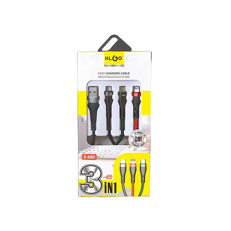 KLGO 3-in-1 2.4A Fast Charge Cable For Android and IOS - S-680