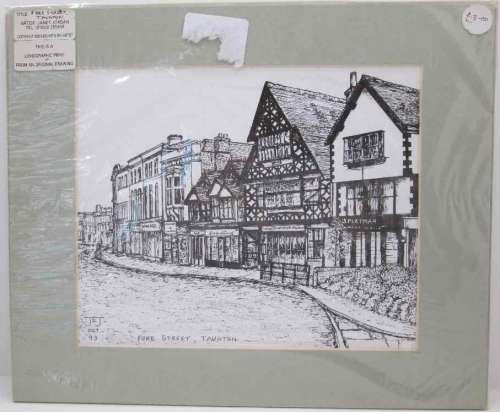 Janet Jordan Lithographic Signed Print, Mounted On Board, Sealed In Plastic: "Fore Street, Taunton"