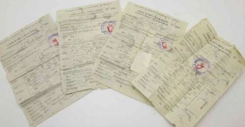 Interesting! ~ 4X Vintage Motor Vehicle Licences (Standerton) Dated 1942; 1943; 1944; 1946