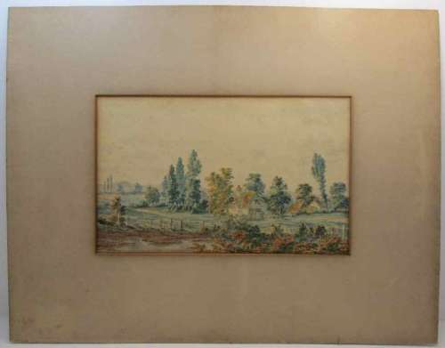 Lovely Old W Stone Watercolour Frame In Board - Painting Size: 40cm/24,5cm; Total Size: 60cm/119cm