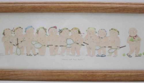 Cheeky Dianne L Patterson Framed Behind Glass Print - "Who's Got The Balls?" - 38cm/16cm