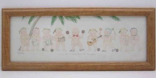 Cheeky Dianne L Patterson Framed Behind Glass Print - "I've Got A Lovely Bunch Of Coconuts"- 38/16cm