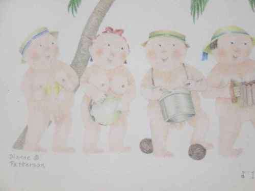 Cheeky Dianne L Patterson Framed Behind Glass Print - "I've Got A Lovely Bunch Of Coconuts"- 38/16cm