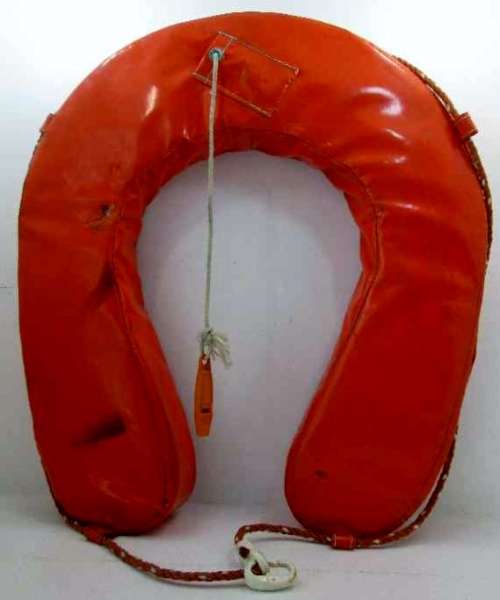 Vintage Orange Horseshoe Shaped Life Preserver + Whistle - 53cm/62cm/7cm - Fantastic Decor Item!