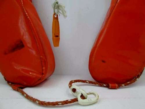 Vintage Orange Horseshoe Shaped Life Preserver + Whistle - 53cm/62cm/7cm - Fantastic Decor Item!