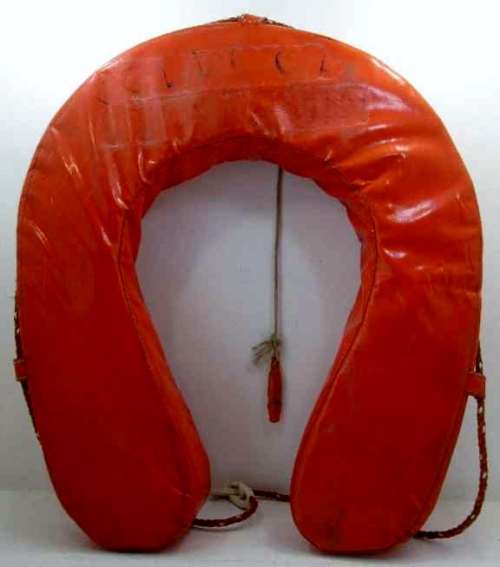 Vintage Orange Horseshoe Shaped Life Preserver + Whistle - 53cm/62cm/7cm - Fantastic Decor Item!