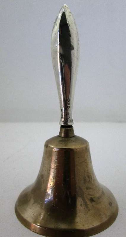 Brass Bell With Hallmarked Silver Handle, Chester 1923 - Height 12cm (See Ad)